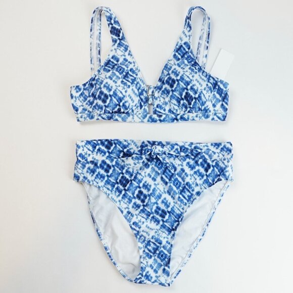 Splendid Bikini High Waist Tie Front Hidden Shores Blue Tie Dye - Size Large - Picture 1 of 4